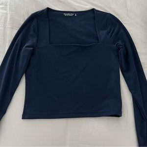 Abercrombie square neck long sleeve top in navy blue